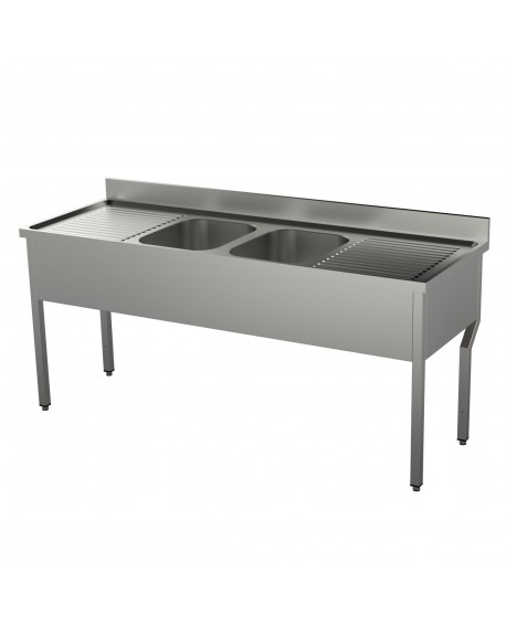 Plonge adossée pieds carrés 2 bacs+2 égouttoirs 2000 mm PVLaboConcept